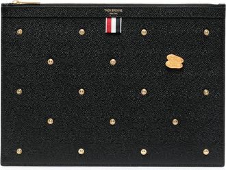 Thom Browne pebble grain leather document holder - unisex - Calf Leather/Polyester - OS - Black