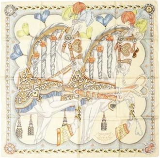 Herm&egrave;s Pre-owned Scarves, female, Beige, Size: ONE SIZE Pre-owned Harnais de Co Scarf