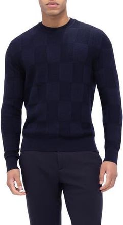 Bugatchi Jacquard Check Merino Wool Sweater in Navy at Nordstrom Rack, Size Xx-Large