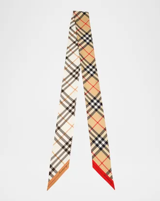 Burberry Skinny Contrast Check Silk Scarf