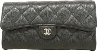 Chanel Black Grained Calfskin Long Wallet (Bi-Fold) (Pre-Owned)