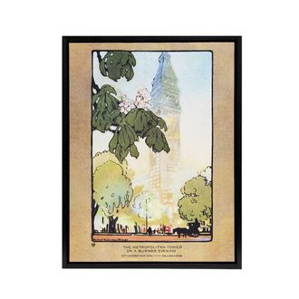 Artery8 The Metropolitan Tower on A Summer Evening Elmer Framed Canvas Art in Orange | Size: W24 x H32