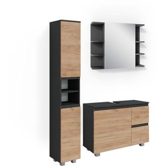 Vicco Conjunto De Muebles De Ba&ntilde;o J-shape, Gris, 3 Piezas