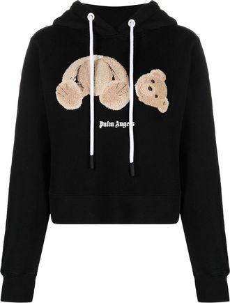 Palm Angels Bear-motif drawstring hoodie - women - Cotton - S - Black
