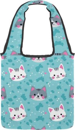 Generic Colorful Cartoon Kitten Reversible Canvas Shoulder Tote - Double-Sided Print, 12oz Cotton, 27cm Drop, Fold-Flat Bag for Travel, Shopping, Street Outin