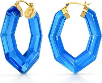 Gold & Honey Womens Pear Gem Lucite Hoop Earrings In Blue