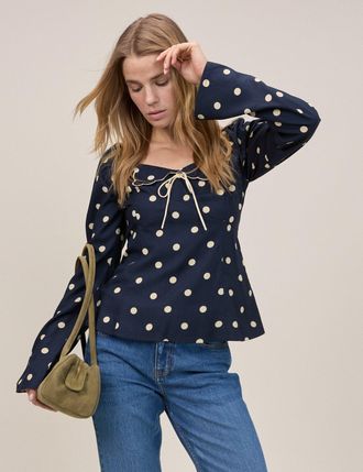 Nobody's Child Navy Polka Bow Top