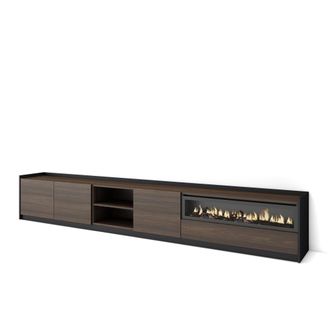 Skraut Home Skraut Home - Mueble Tv, Televisi&oacute;n, 310x37x50cm, Para Tv Hasta 80, Chimenea El&eacute;ctrica, Roble Oscuro Y Negro