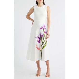 Anne Klein Floral A-Line Midi Dress in White Dove Multi at Nordstrom, Size 14P