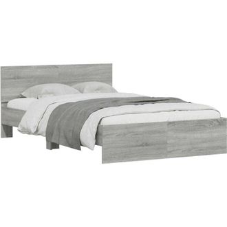 vidaXL Bed Frame with Headboard and led Grey Sonoma 120x190 cm Small Double Vidaxl