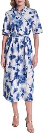 DKNY Printed Tie Waist Shirtdress in Cornflower at Nordstrom Rack, Size 12
