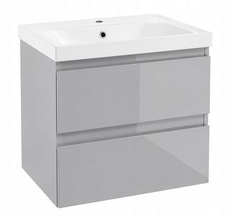 OEM Mobiletto Da Bagno Sospeso Con Lavabo, Grigio Lucido, 60x45x65cm, Diamente