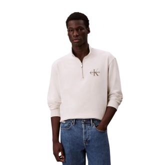 Calvin Klein Heren Monogram Sweatshirt met Kwart Ritssluiting (Krijt)
