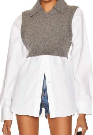 Alexander Wang Oxford Bi-Layer With Cropped Wool Vest In Gray /white