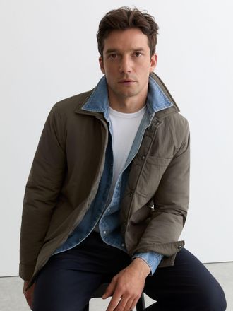 Reiss Dark Green Quilted Press-stud Overshirt, 2XL