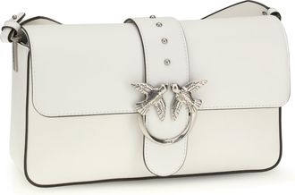 Pinko Womens Love One Shoulder Bag Bianco Nembo-Old Silver Leather