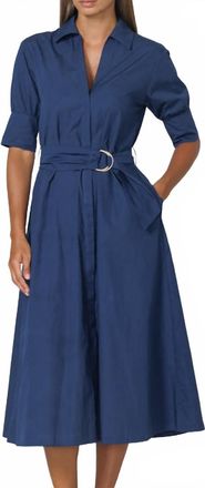 Lusana Connie Embroidered Poplin Shirt Midi Dress In Blue