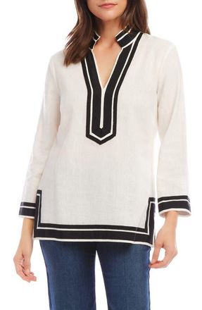 Karen Kane The St. Tropez Linen Blend Tunic in Off White/Black at Nordstrom, Size Medium