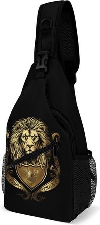 Generic Heraldic Lion Unisex Shoulder Bags Casual Crossbody Chest Bag Sling Backpack for Hiking Cycling Travel