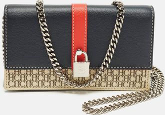 Carolina Herrera Multicolor Monogram Coated Canvas And Leather Wallet On Chain
