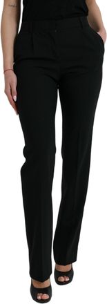 Dolce & Gabbana Black Wool Mid Waist Tapered Womens Pants