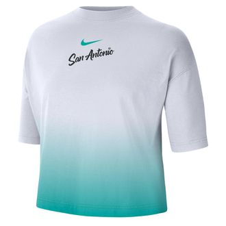 Nike San Antonio Spurs Courtside City Edition Premium Nike Womens NBA Boxy T-Shirt in White | IB7755-100