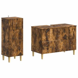 vidaXL Juego De Gabinete De Ba&ntilde;o De 2 Piezas Delft Roble Ahumado Vidaxl