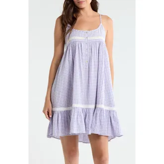 Papinelle Sleepwear Seersucker Ginngham Nightgown in Soft Lavender at Nordstrom, Size X-Small