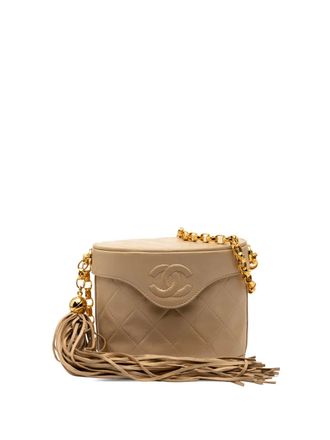 Chanel Borsa a tracolla CC in pelle di agnello trapuntata con nappa 1989-1991 - Marrone