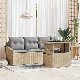 vidaXL Conjunto De Sof&aacute; De Jard&iacute;n Con Coj&iacute;n 5 Pcs Beige Y Gris Claro Vidaxl