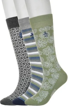 Original Penguin Ayres Floral Assorted 3-Pack Crew Socks in Sage at Nordstrom Rack