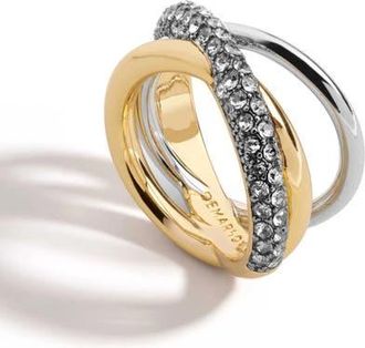 Demarson Aya Two-Tone Pav&eacute; Crisscross Pinky Ring in Gold/gunmetal/crystal at Nordstrom, Size 4
