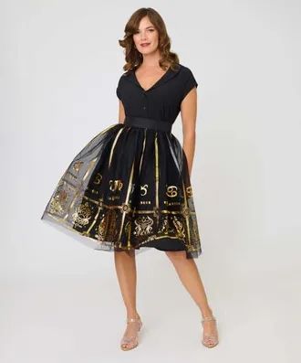 Unique Vintage Brilliance Swing Skirt in Black Zodiac Sign Print at Nordstrom, Size Medium