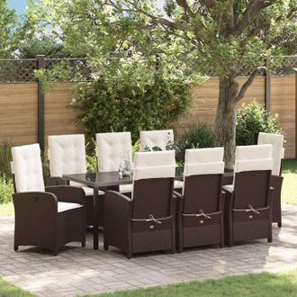vidaXL Conjunto De Comedor De Jard&iacute;n 9 Pcs Marr&oacute;n Rat&aacute;n Sint&eacute;tico Vidaxl