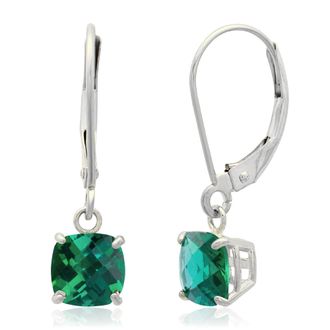 MAX + STONE Solid 10K White Gold Cushion Cut Dangle Gemstone Leverback Earrings