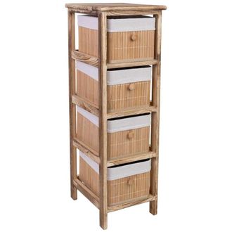 Wanderlust Deco Cajonera marr&oacute;n de madera con 4 cajones de bamb&uacute; forrados 26x32x81 cm