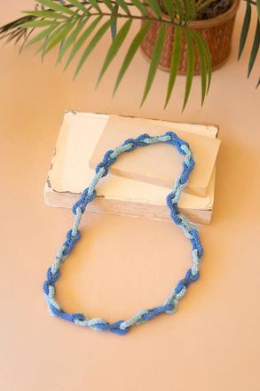 Kalalou Seaglass And Blueberry Seed Beaded Chain Necklace