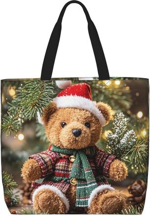 Generic Xmas Tree Branch Bear Doll Carry Bag Waterproof Women Handbag Large Capacity Shoulder Bags For Work College Daily Use