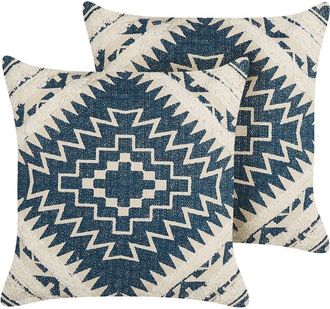 Beliani Beliani - 2 Decoative Scatter Cushion sBoho Geometric Print 50 x 50 cm Blue and Beige Safi