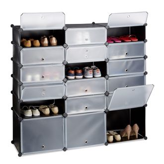 Relaxdays Relaxdays - Zapatero Modular Grande 18 Compartimentos, Pl&aacute;stico, Negro, 125 X 140 X 36 Cm