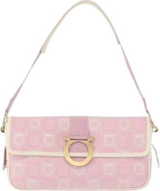 Ferragamo Pre-owned Shoulder Bags, female, Pink, Size: ONE SIZE Pre-owned Canvas Shoulder Bag