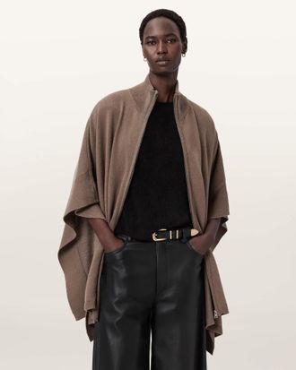 AllSaints Wool/Polyester Effie Wool Poncho, Size: One Size