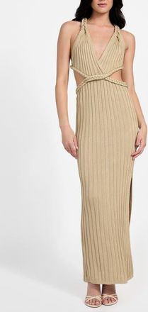 Guess Vanya Rib Braided Trim Cutout Maxi Dress in Natural Multi at Nordstrom, Size Large