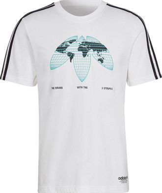 adidas Mens adidas originals United Tee Upside Down Large Logo Stripe Round Neck Casual Sports Short Sleeve White T-Shirt HF4907