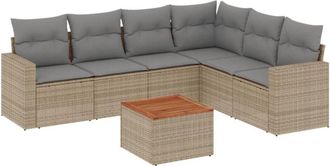 vidaXL Juego De Sof&aacute;s Jard&iacute;n Con Cojines Beige Mezcla 7 Pzas Rat&aacute;n Pe Vidaxl