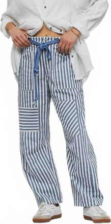 Free People Roxie Railroad Pants In Blue And White Stripe