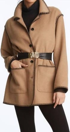 Elliott Lauren Knit Whip Stitching Detail Jacket In Camel Black