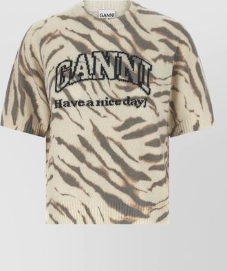 Ganni logo crew neck graphic knit top
