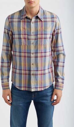 AG - Adriano Goldschmied Wayne Plaid Button-Up Work Shirt in Blue Multi at Nordstrom, Size Xx-Large