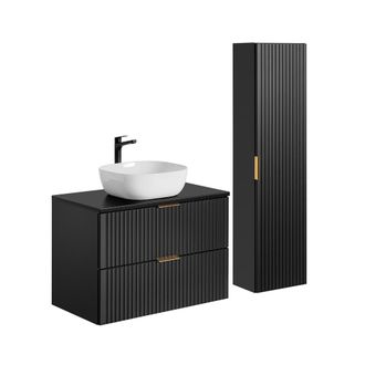 Petits Meubles Conjunto mueble lavabo individual tableros de melamina y mdf negro